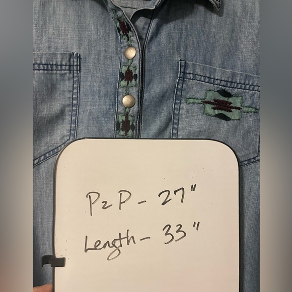 Double D Ranch Light Blue Denim shirt dress or top with embroidery - Picture 8 of 8
